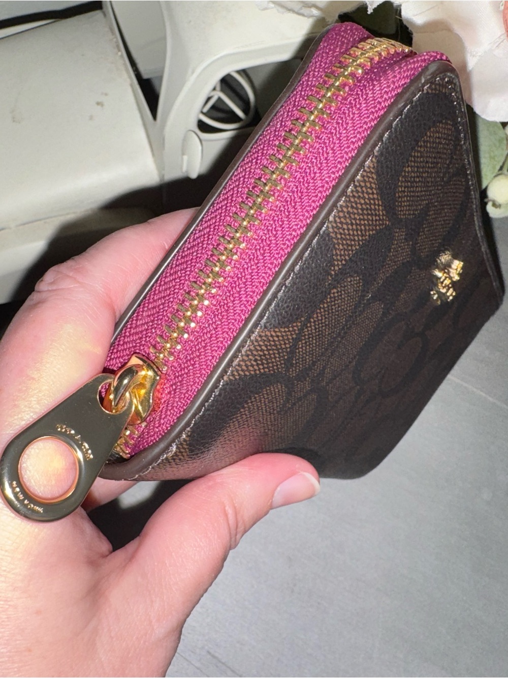 Coach Long Zip Around Leather Wallet In Sig Canvas (Brown / Dark Magenta) - EUC - Picture 5 of 13